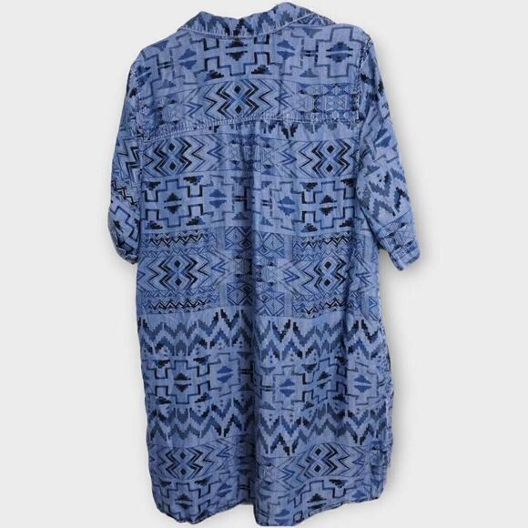 Philosophy Womens Dress Tunic Sz XL Blue Aztec Chambray Western Boho Streetwear - Picture 2 of 12